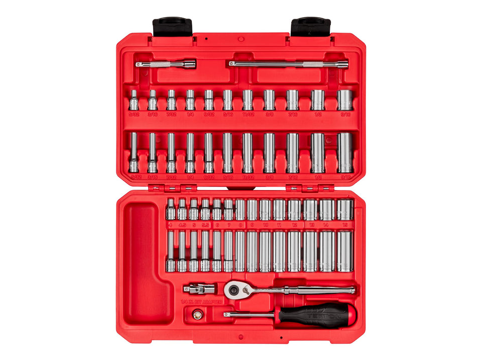 TEKTON one-quarter drive socket set case with organized tools for quick maintenance tasks.