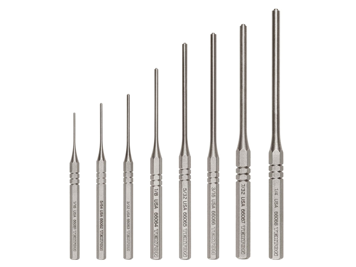 TEKTON roll pin punch set eight pieces for hollow-pin work.
