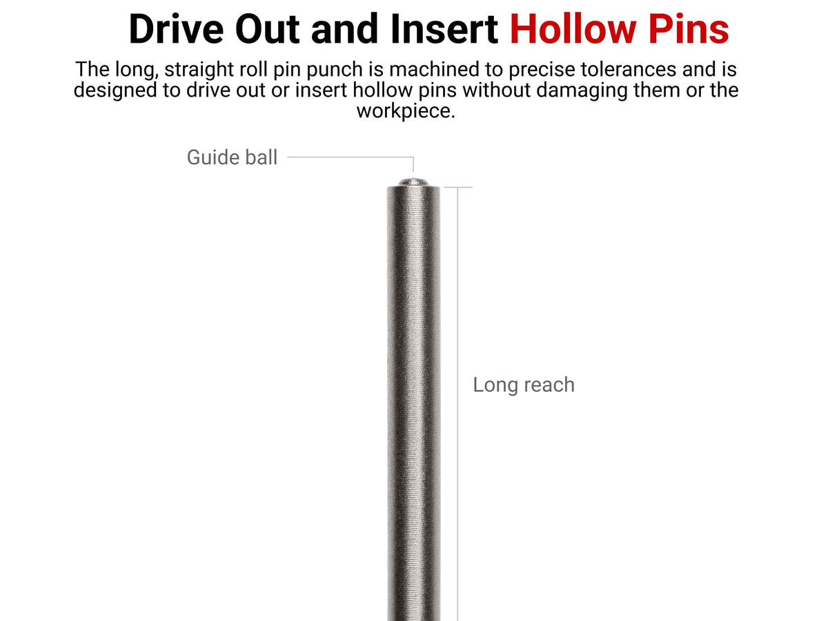 TEKTON roll pin punch tip closeup showing precise guide-ball tip.