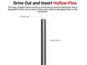 TEKTON roll pin punch tip closeup showing precise guide-ball tip.