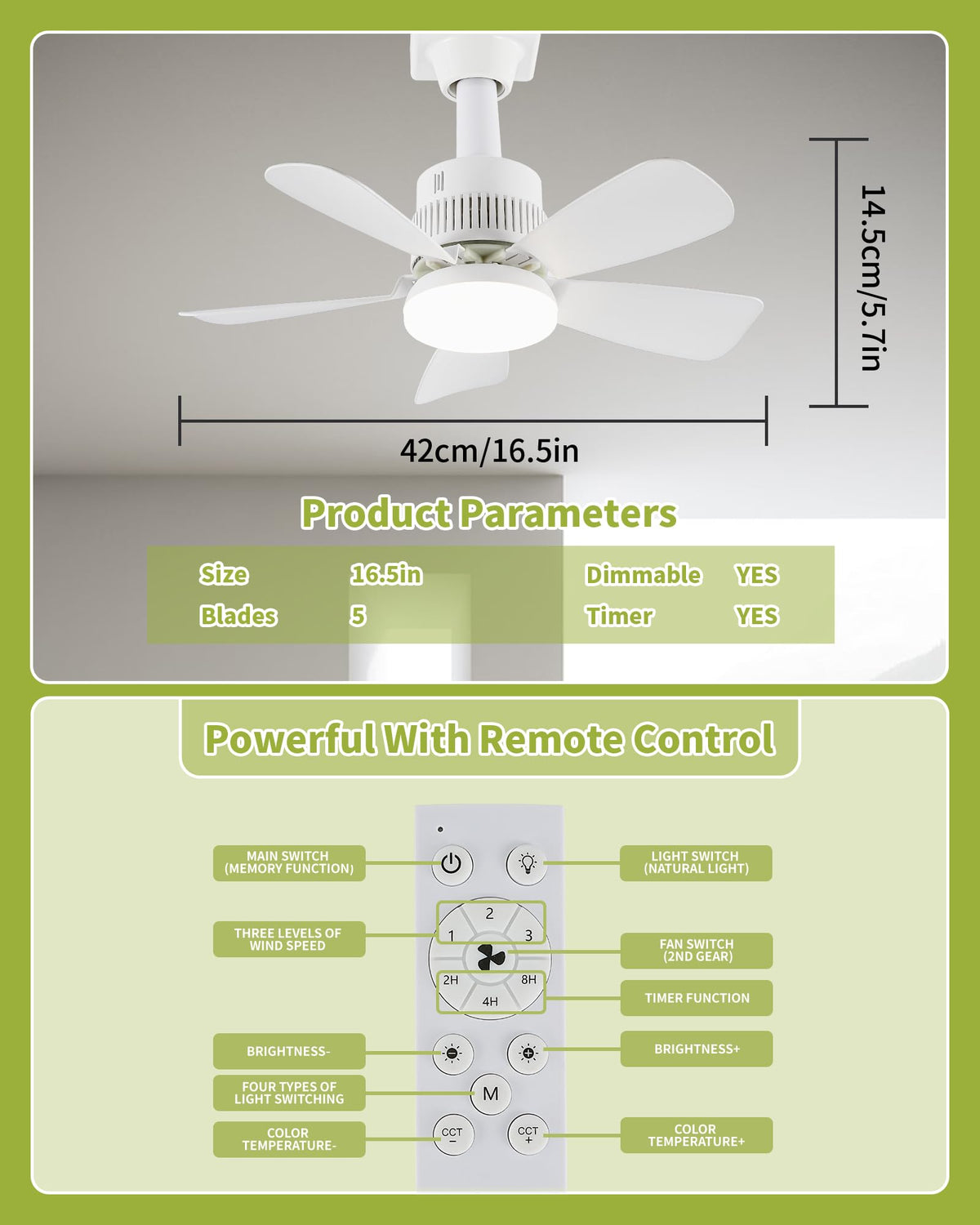Temctrl industrial-grade LED in socket fan lasts 5000 hours with dimmable color temperature.