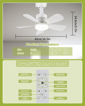Temctrl industrial-grade LED in socket fan lasts 5000 hours with dimmable color temperature.