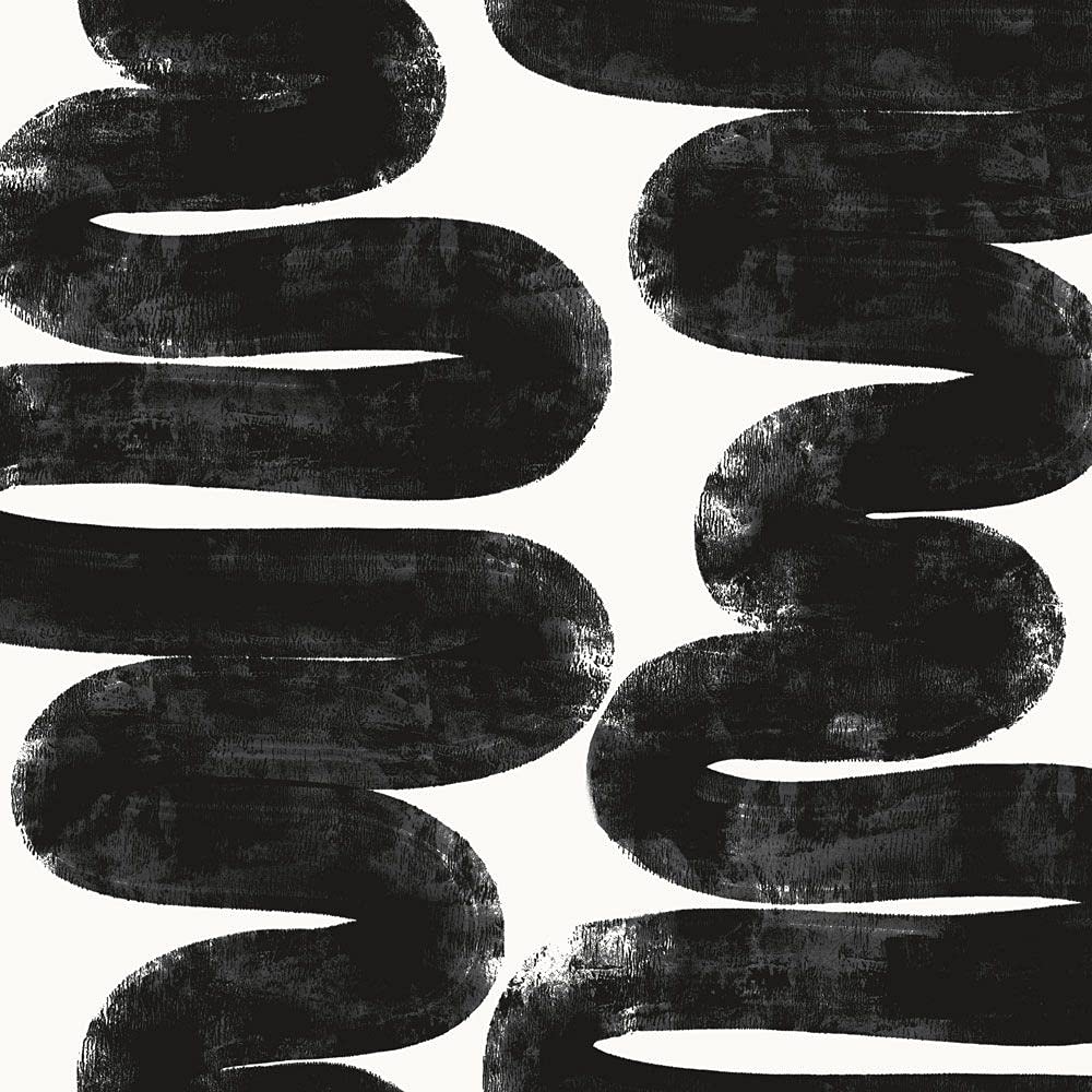 Tempaper Bobby Berk Wiggle Room wallpaper with bold black brushstrokes for a dramatic focal wall.