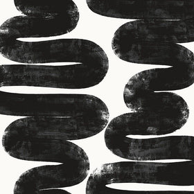 Tempaper Bobby Berk Wiggle Room wallpaper with bold black brushstrokes for a dramatic focal wall.