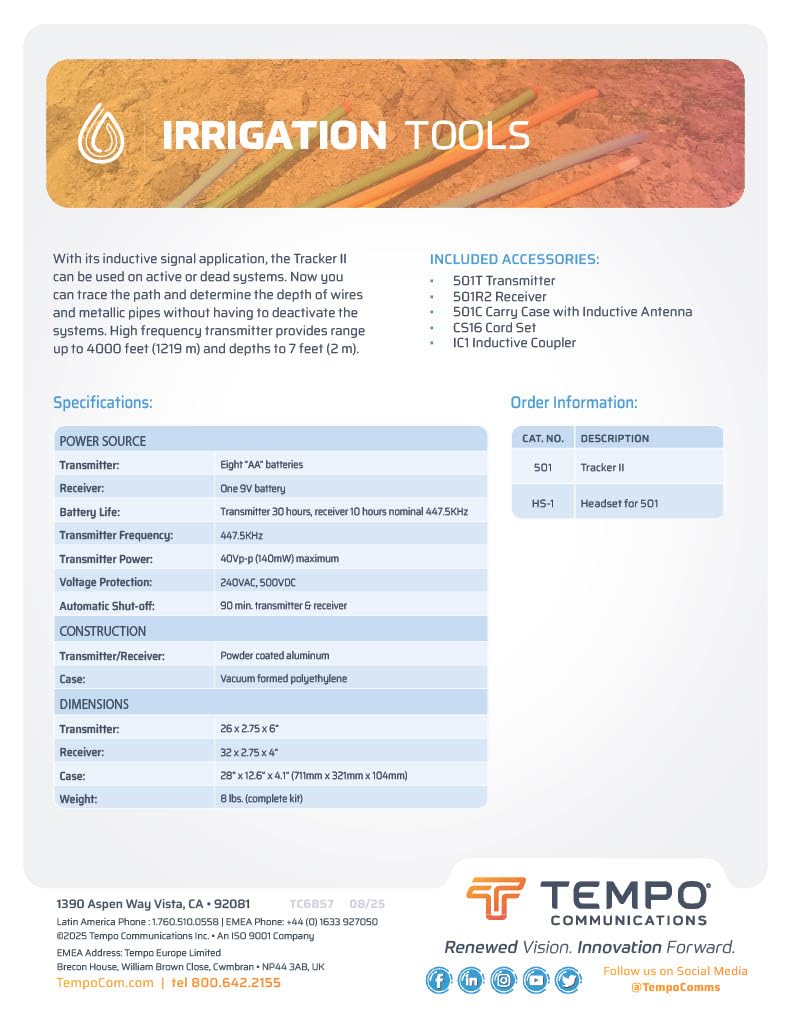 TEMPO 501 depth readout shows conductor depth up to several feet