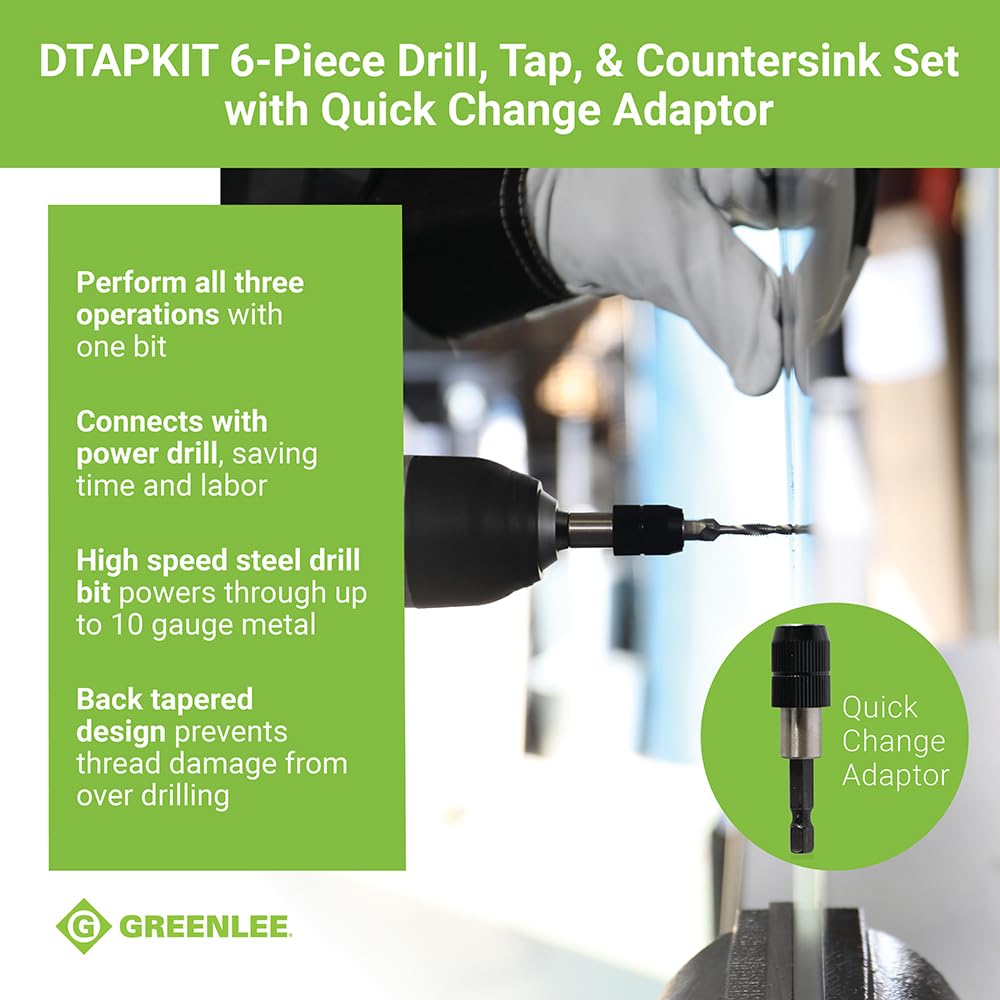 DTAPKIT tapping multiple materials: aluminum, brass, copper, plastic, and steel.