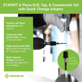 DTAPKIT tapping multiple materials: aluminum, brass, copper, plastic, and steel.