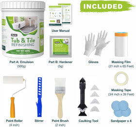 Tenee tub refinishing kit contents with eight tools
