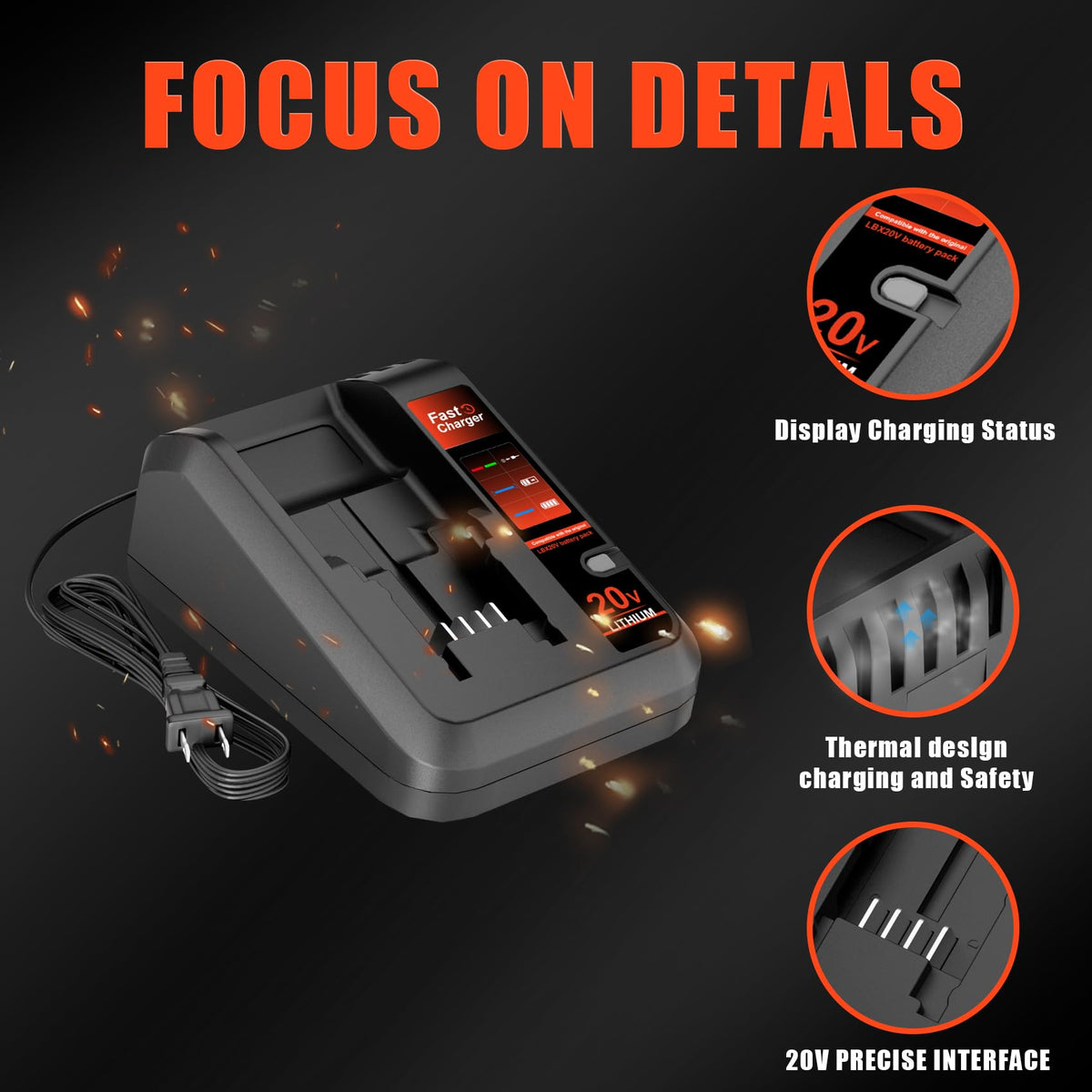 TenHutt BDCAC202B charger supporting 100-240V input for worldwide use