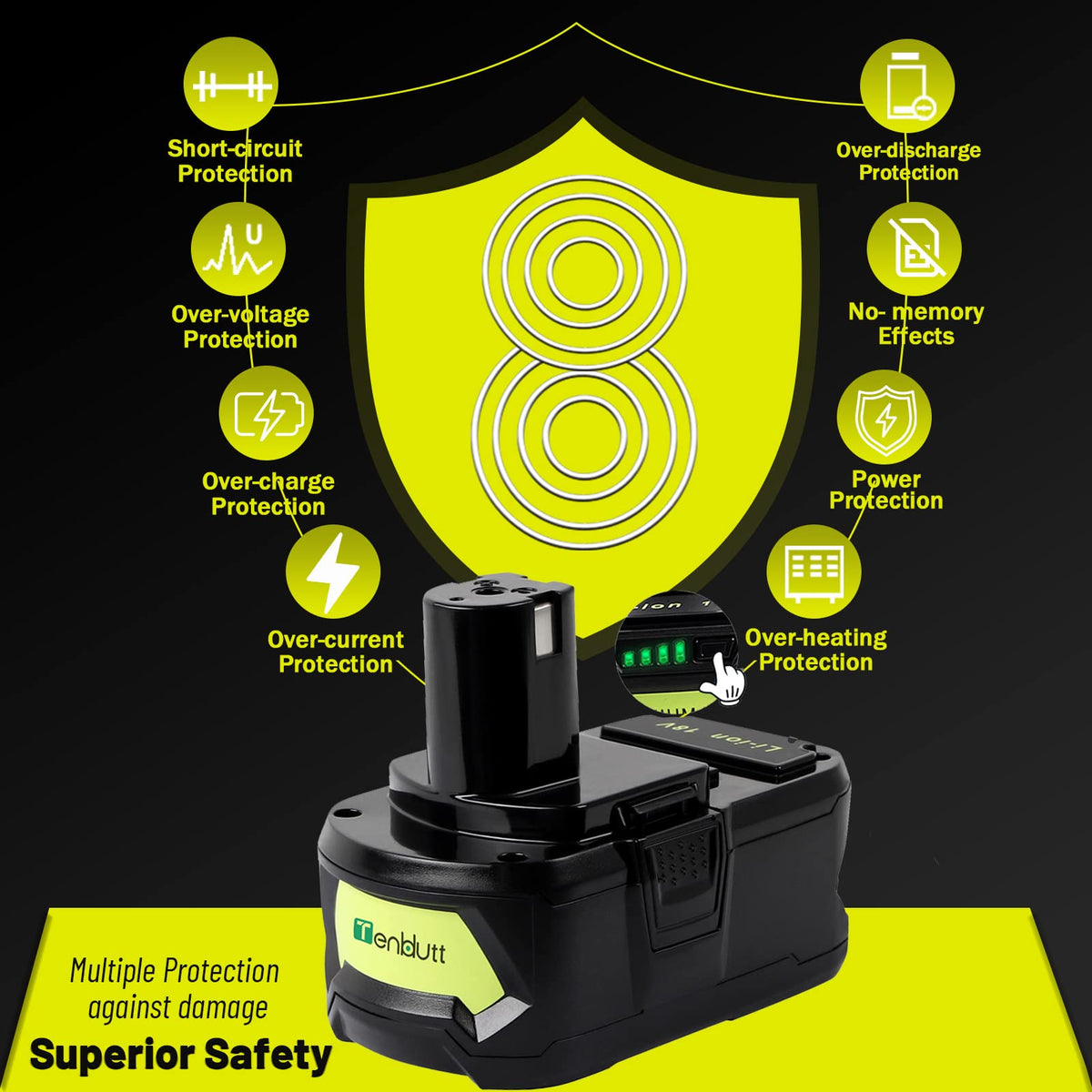 TenHutt 6.0Ah battery pack designed for extended runtime on site.