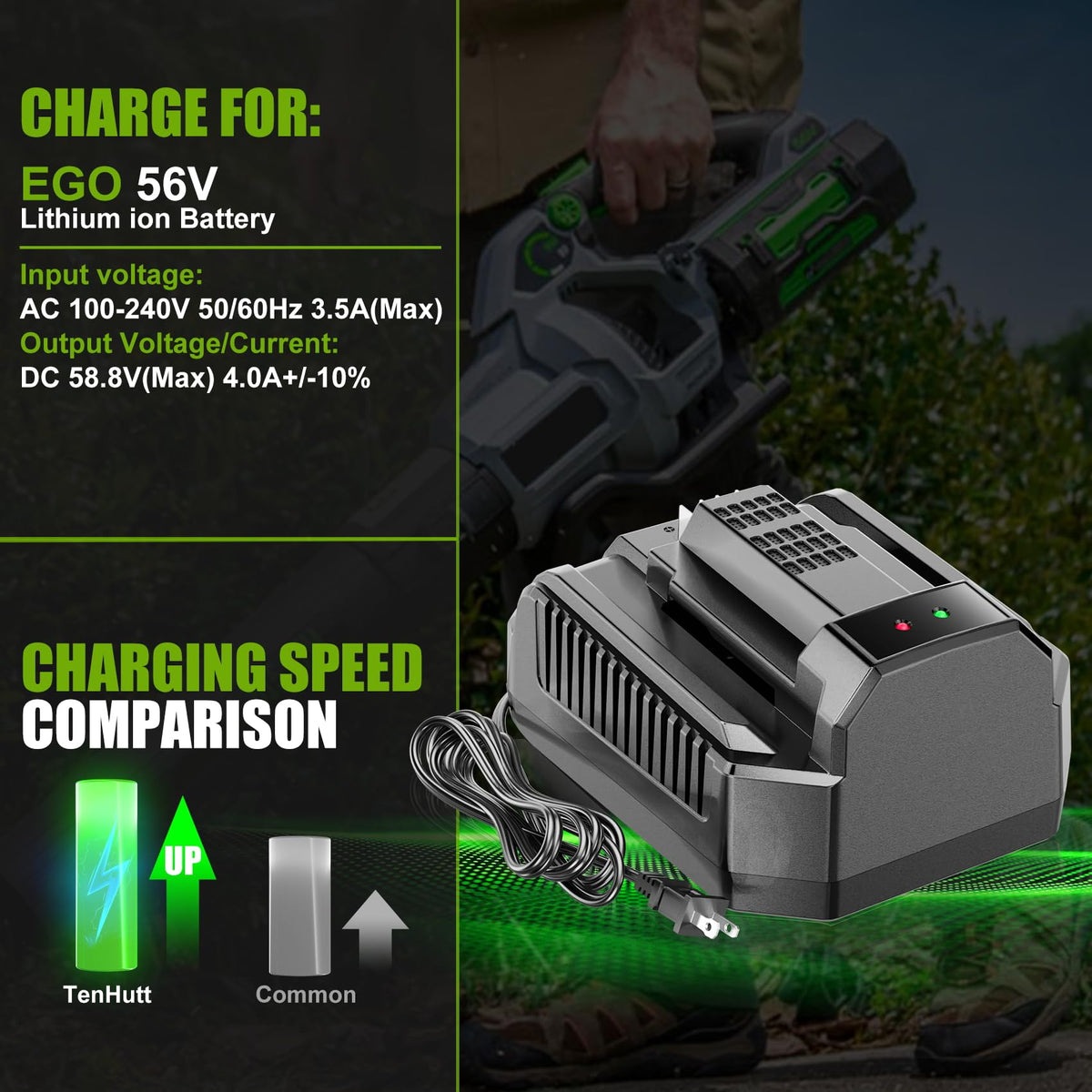 TenHutt CH2100 LED indicator shows charging status at a glance.