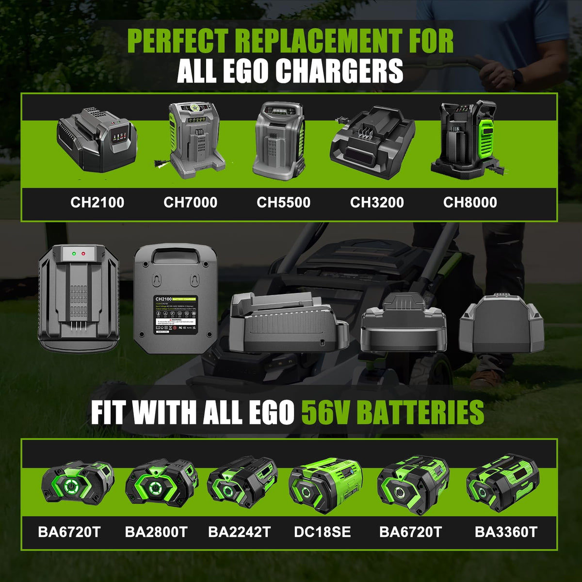 TenHutt CH2100 works with EGO 56V batteries for flexible power options.