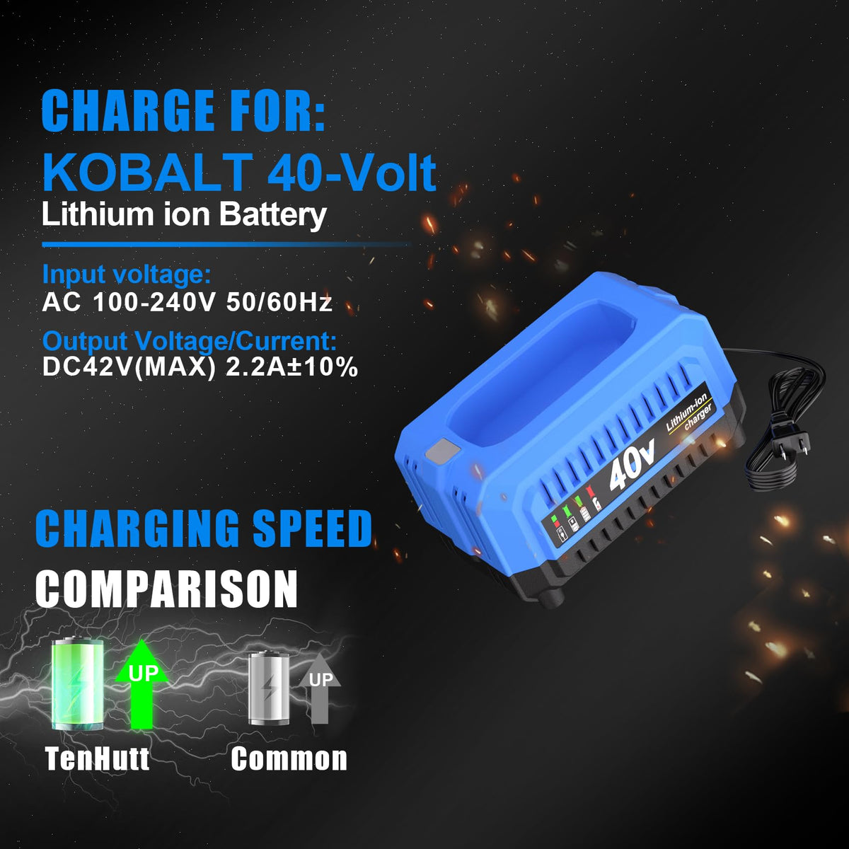TenHutt replacement for Kobalt 40V charger LED indicators show progress at a glance