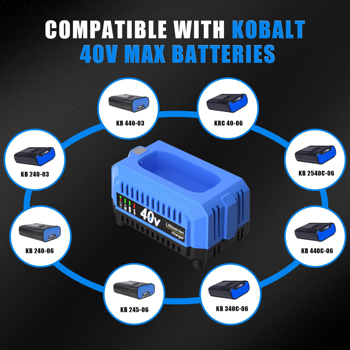 TenHutt replacement for Kobalt 40V charger side view highlighting compact durable housing