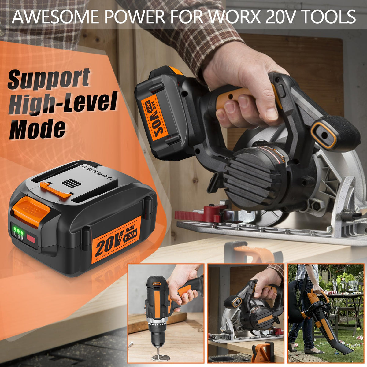 TenHutt battery in use with a Worx tool demonstrating extended workflow