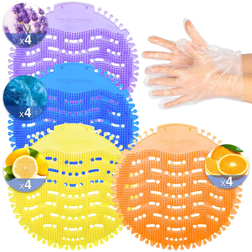 TENKAIWICK urinal screen 16-pack highlighting four scents for continuous freshness