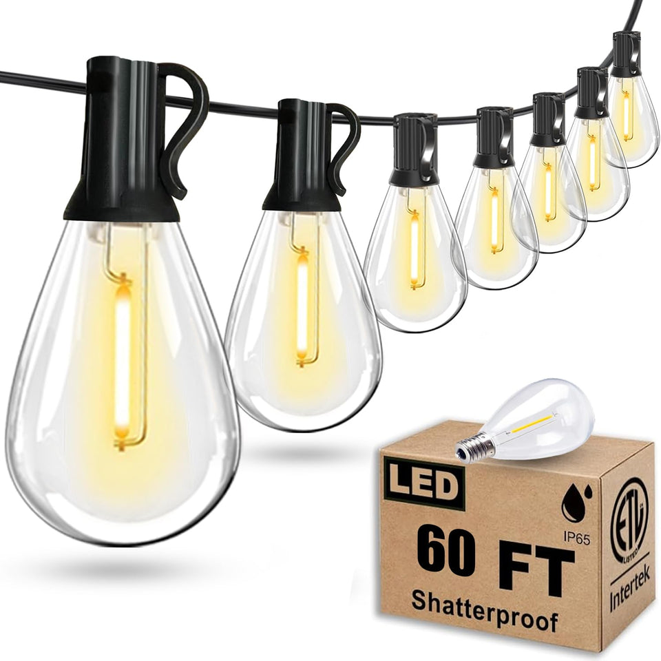 Tenmiro 60ft outdoor string lights illuminate patios with a warm, inviting glow.