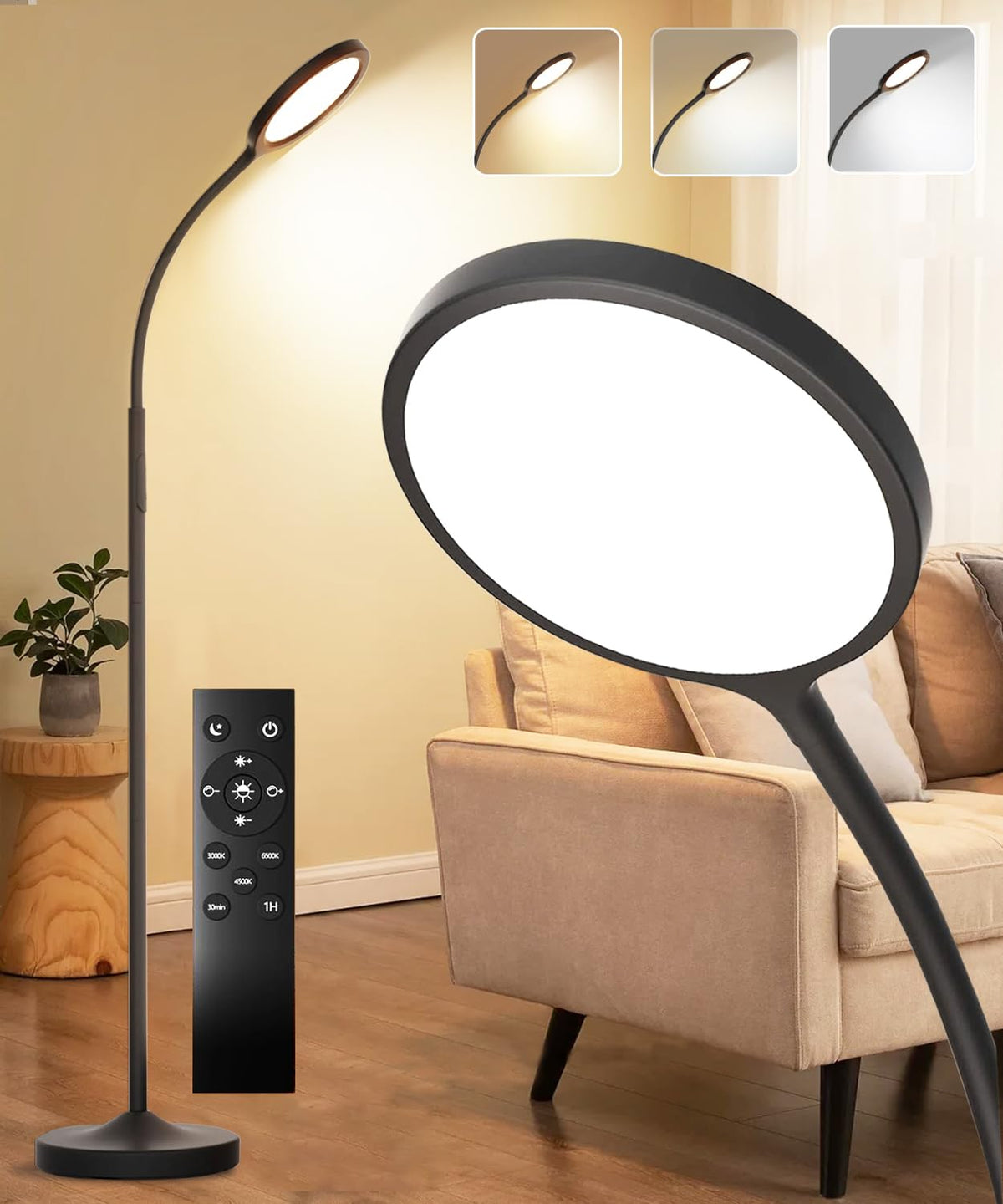 Tenmiro dimmable floor lamp base and head provide stable support on carpets and floors.