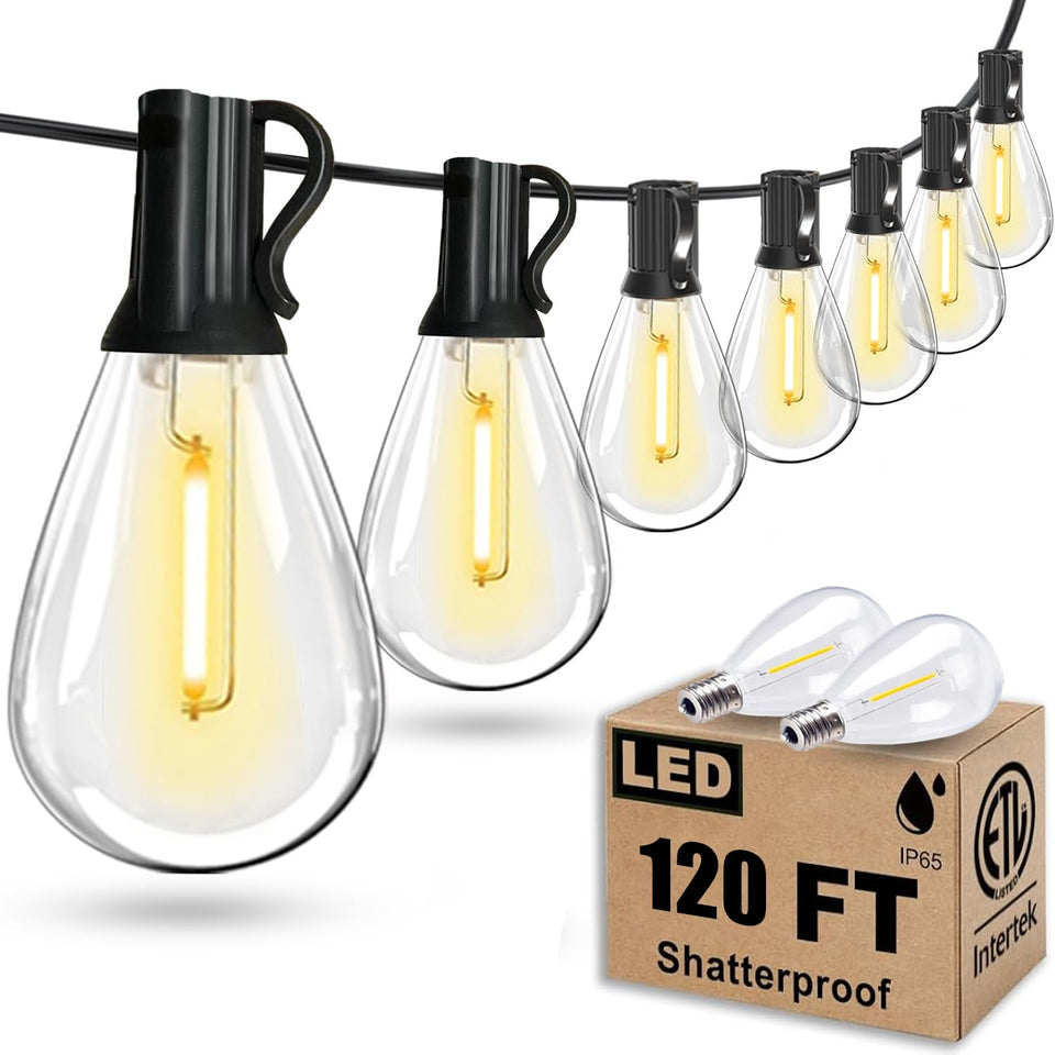 Tenmiro outdoor string lights 120ft with Edison bulbs for patio ambiance and weatherproof use