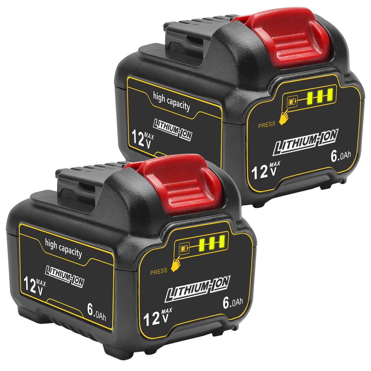 TENMOER 2-pack 6.0Ah DeWalt 12V battery on tool for extended runtime