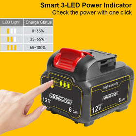 TENMOER 6.0Ah DeWalt 12V battery with LED gauge for power monitoring