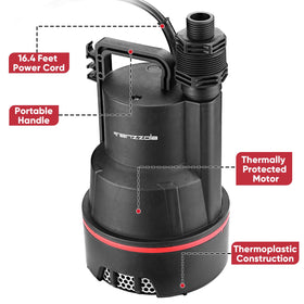 Tenzzola sump pump 1-inch discharge with versatile hose connections