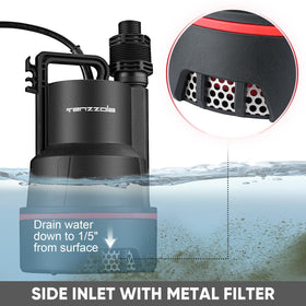 Tenzzola sump pump side inlet with debris filter for longevity