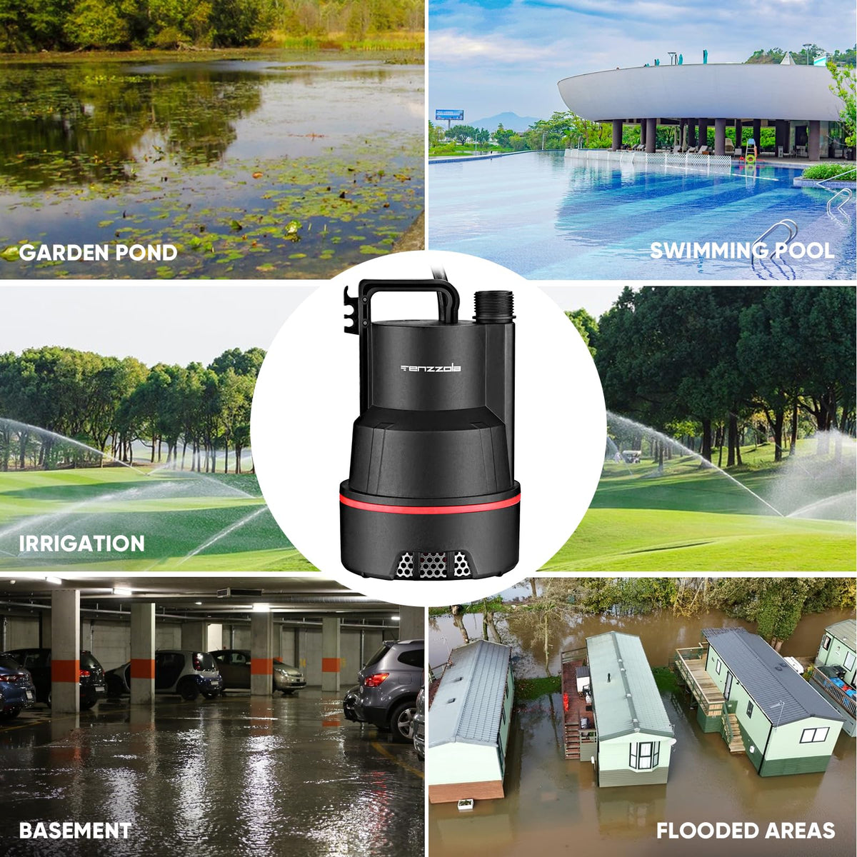Tenzzola sump pump thermoplastic body illustrates lightweight portability and ease of use