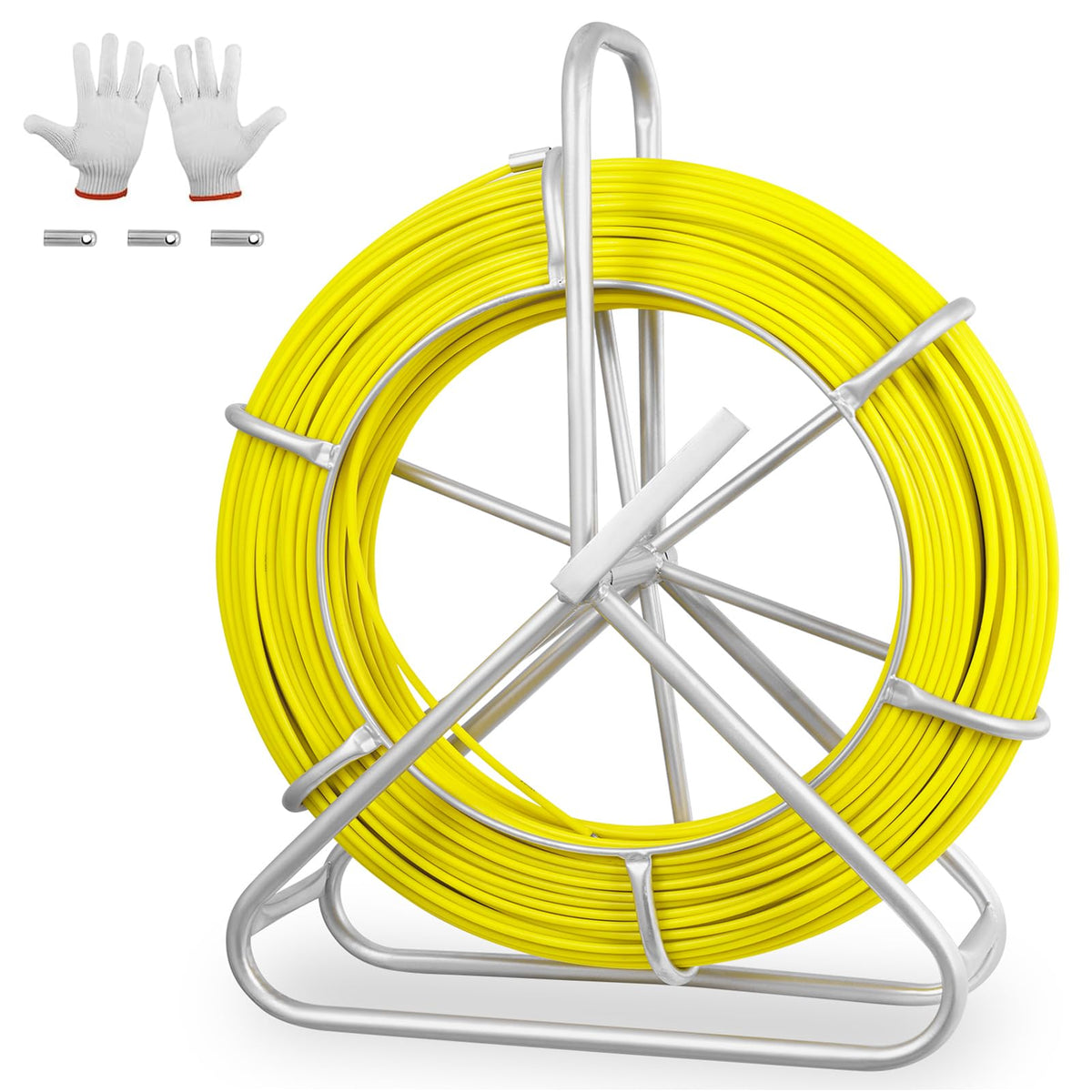 Teodute fish tape 500ft spool enables easy wire pulling through tight walls.