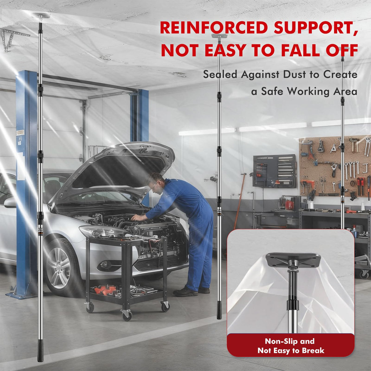 Teodute pole stands stable in work areas.