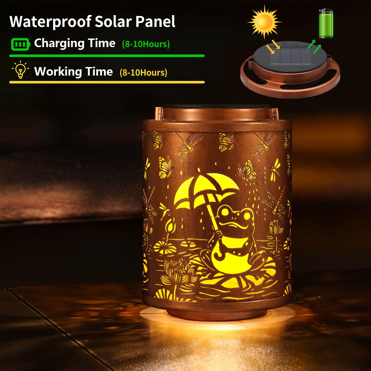 Tepaken gold copper lantern pattern adds elegant ambience to porches and paths.