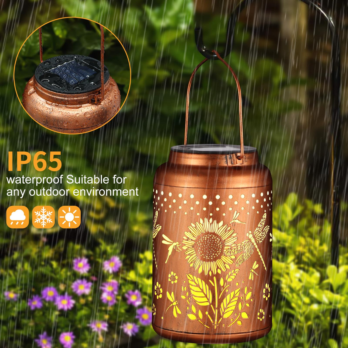 Tepaken hummingbird pattern lantern enhances porch ambiance with soft light.