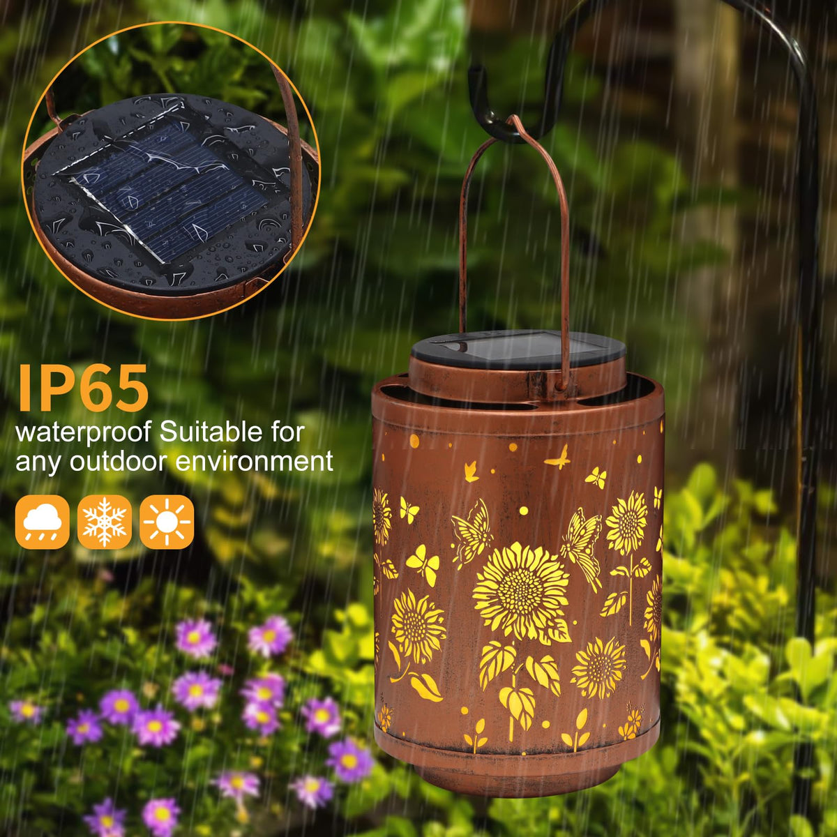 Tepaken LED lantern runs wirelessly on solar power for easy setup.