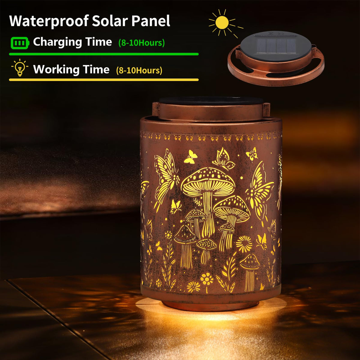 Tepaken solar lantern butterfly pattern adds graceful charm to patios.