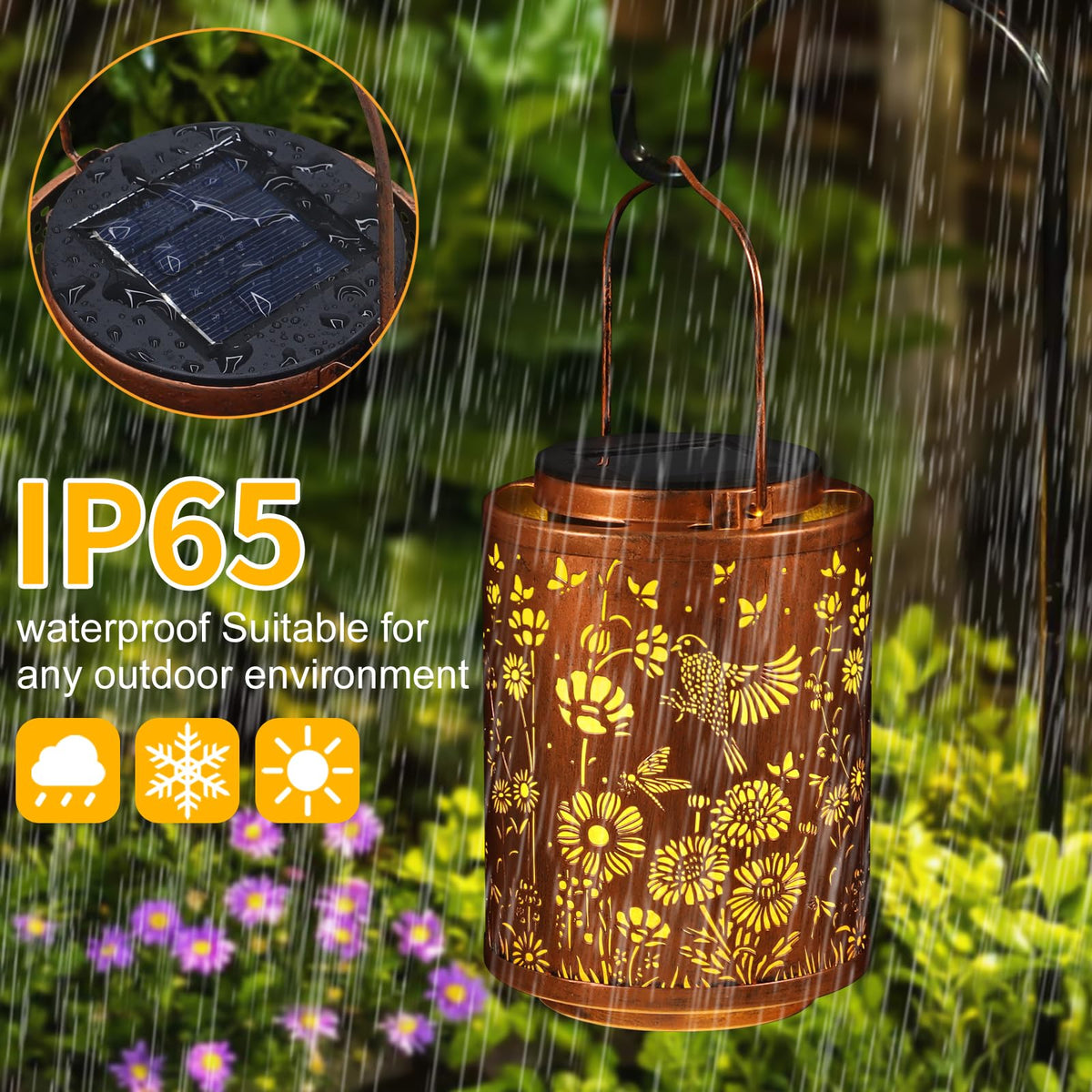 Tepaken IP65 waterproof solar lantern withstands rainy outdoor use