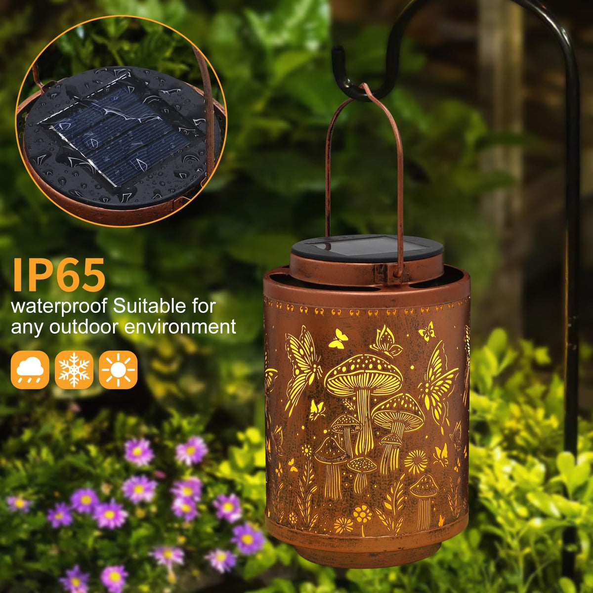 Tepaken waterproof IP65 lantern withstands rain while illuminating pathways.