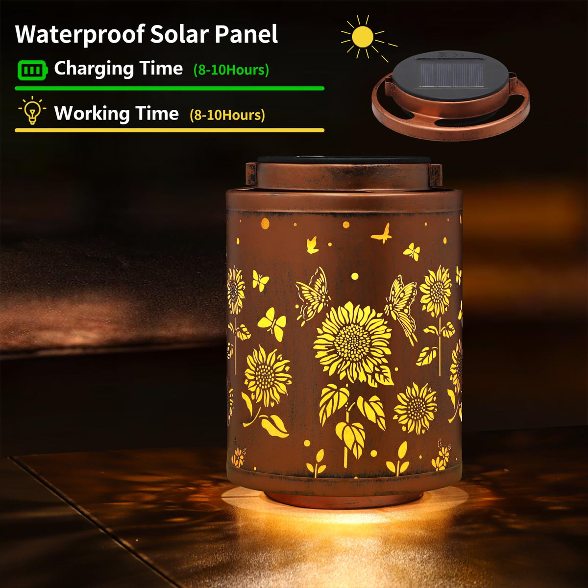 Tepaken waterproof metal lantern provides weatherproof lighting along pathways.