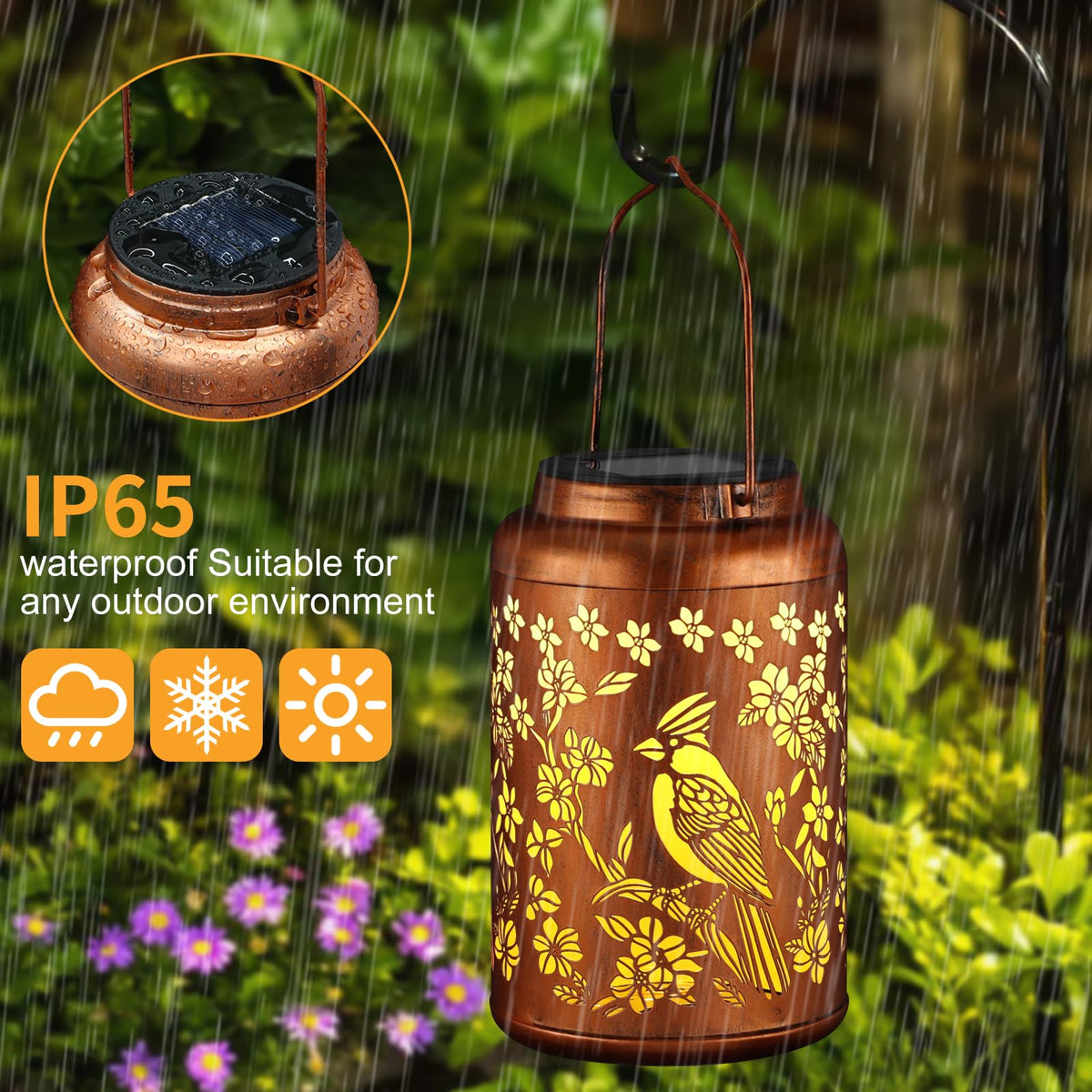 Tepaken Red Bird Solar Lanterns are waterproof and durable for outdoor use.