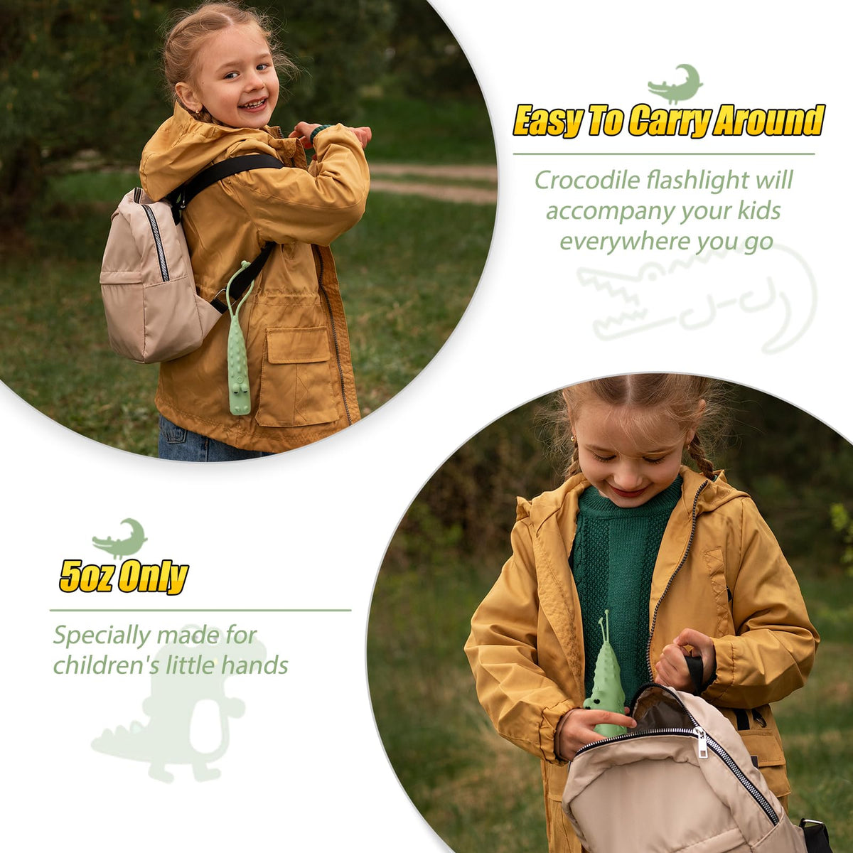 Tepreswes crocodile kids flashlight packaging, ready gift for birthdays or holidays.