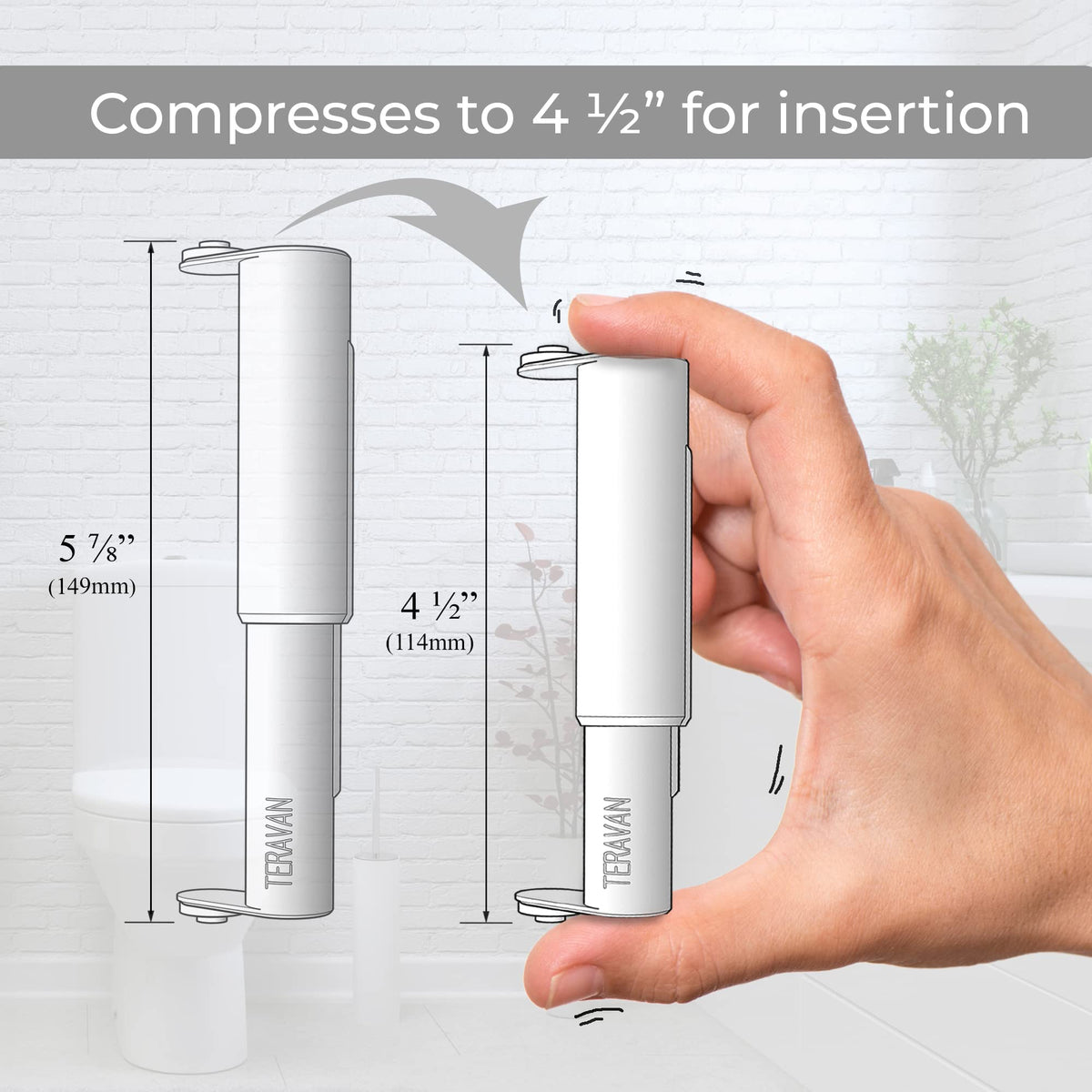 Teravan space-saving design shows wall clearance during use