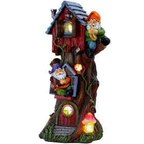Teresa's Collections 11-inch gnome treehouse with solar light enhances garden ambiance