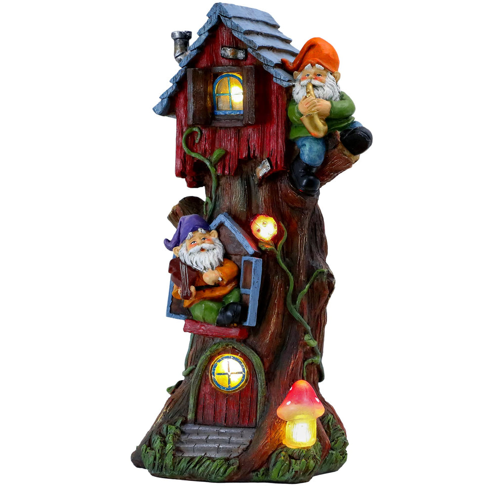 Teresa's Collections 11-inch gnome treehouse with solar light enhances garden ambiance