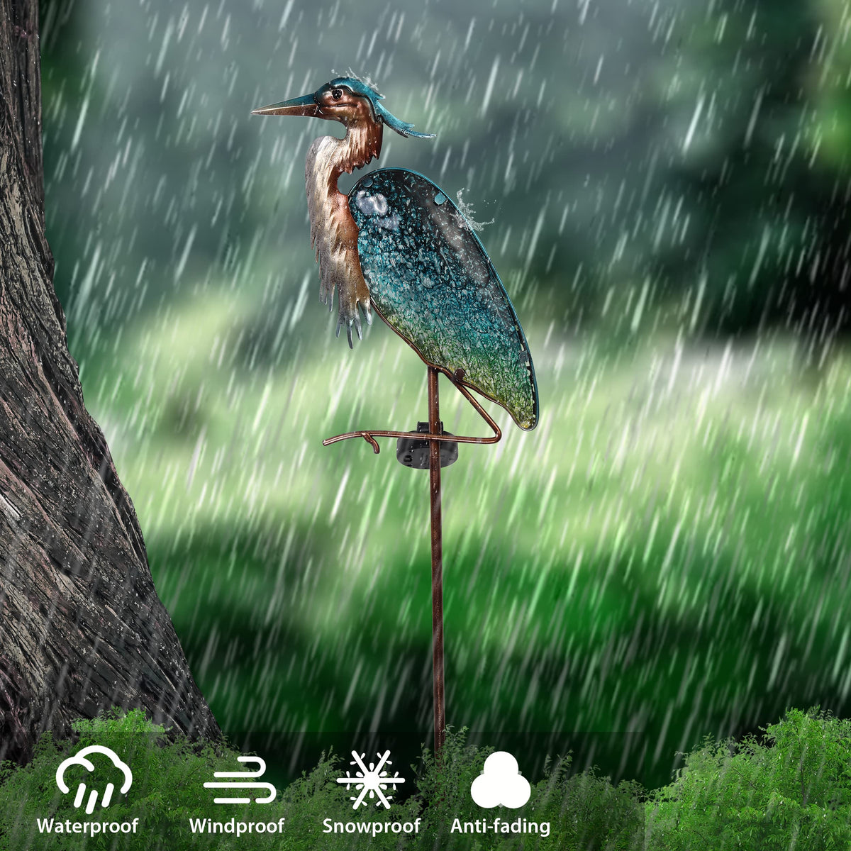 Teresa's Collections 39-inch blue heron yard stake creates a striking lawn focal point.