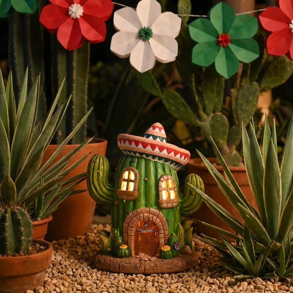 Teresa's Collections Cinco de Mayo decor complements potted plants with festive garden flair.