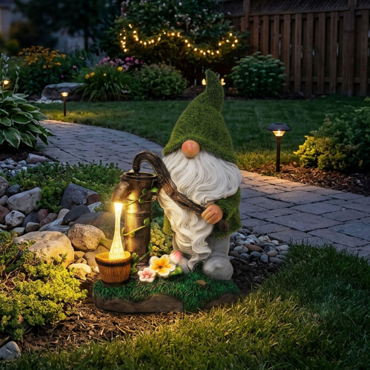 TERESA'S COLLECTIONS 8.9 by 5.8 by 3.7 inch gnome stands tall and visible.