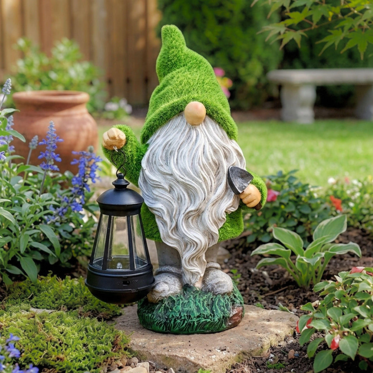 TERESA'S COLLECTIONS 8-inch gnome statue provides visible charm from a distance.