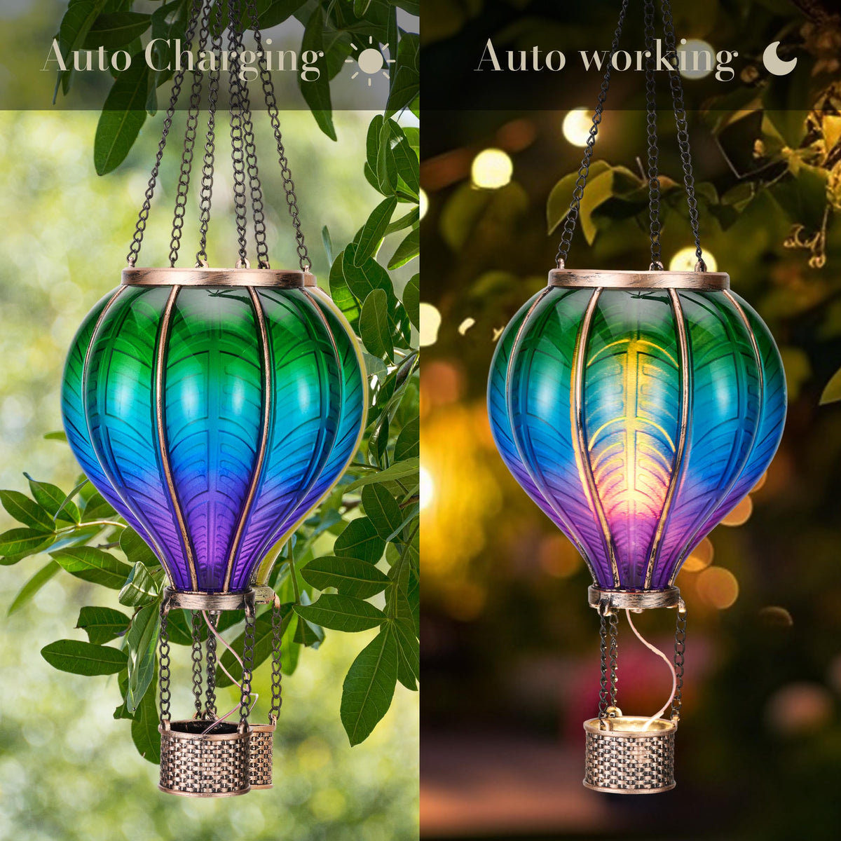 Teresa's Collections hot air balloon solar lantern 18-inch height lights spaces.