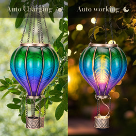 Teresa's Collections hot air balloon solar lantern 18-inch height lights spaces.
