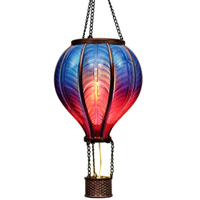 TERESA'S COLLECTIONS hot air balloon lantern in blue and purple adds outdoor ambiance