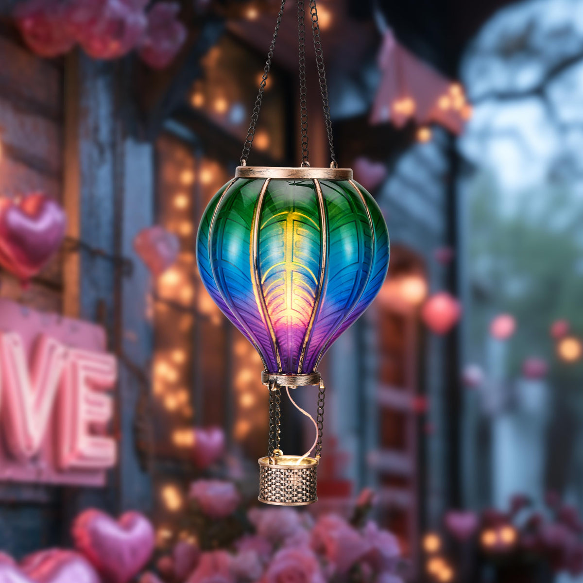 Teresa's Collections hot air balloon solar lantern garden ambience brightening evenings outside.